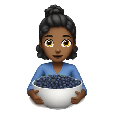 brown girl with black hair eating blueberries in bowl sticker