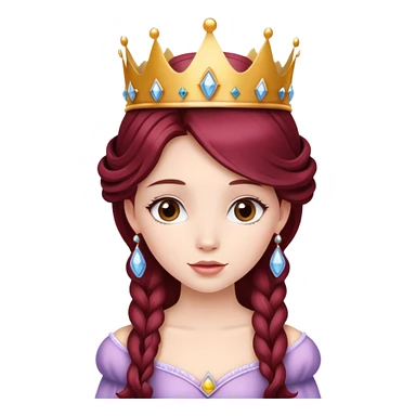 Beautiful long burgundy haired girl wearing a princess crown sticker