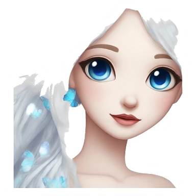 Edgy Cute Cool Kawaii gorgeous sparkly ethereal white fantasy animal with blue eyes sona with flowers and butterflies sticker