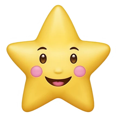 image of a cute yellow star with a smiling face and pink cheeks on a transparent background in the style of the Money with Wings emoji on Microsoft 3D Fluent 15.1, image format - square, 1:1 sticker