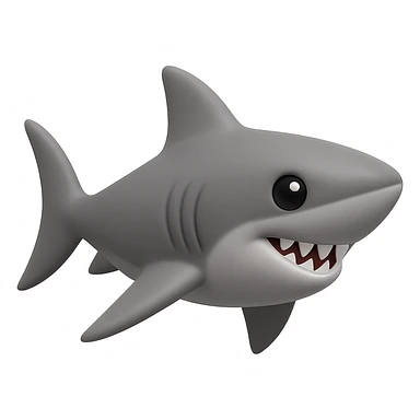 Edit the shark emoji to have a smooth, cartoonish, 3D emoji look in gray color, no legs, no sneakers, no background, just the shark facing right, inspired by the provided reference image. sticker