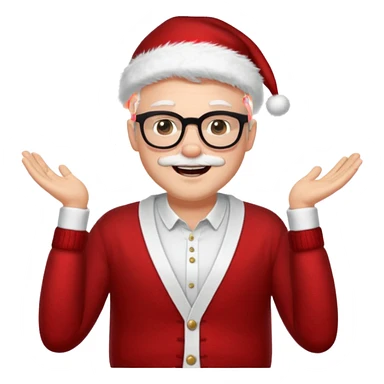 Middle aged white man wearing glasses, black short hair, hazel eye,  dressed as sexy hipster Santa in a cardigan, cute smile with teeth sticker