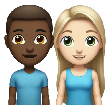 brunette straight hair girl with blue eyes next to brunette darker skin boy sticker