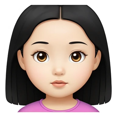 toddler girl face, Asian eyes, light skin, straight black hair, no neck sticker
