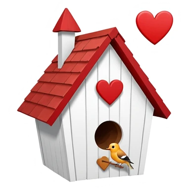 a birdhouse with a normal circular hole and a red roof with the rest white and a heart at the top but below the roof sticker