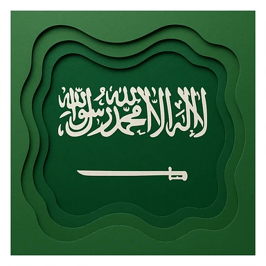 paper craft style layered paper effect Saudi Arabia flag with green background and white details sticker