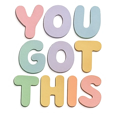 Cute hand-drawn "You Got This" in soft pastel rainbow bold chubby lettering, no border, transparent PNG sticker