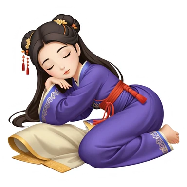 Beautiful girl in Hanfu lying on the ground sleeping sticker