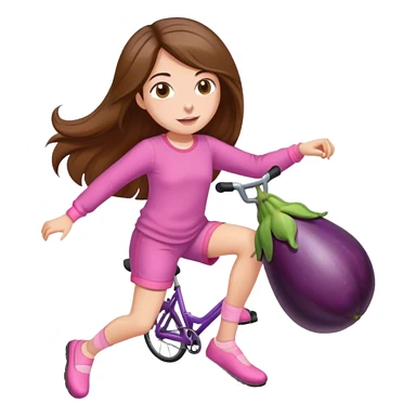 girl with long brown hair riding an eggplant in shorts pink pijamas sticker