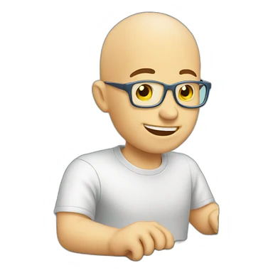 bald man typing on computer - having fun! sticker