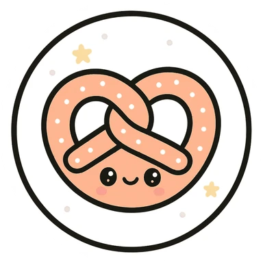 little alchemy style icon
subject: pretzel
border: medium-black
shape: round, circular
background: white
style: full color fill with medium black outlining sticker