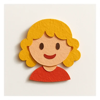 a girl with blonde curly hair, paper craft style sticker