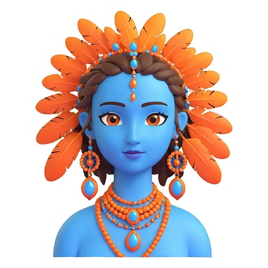 blue avatar emoji with detailed facial markings, feathers in hair, jewelry, and expressive eyes, inspired by the provided reference image sticker