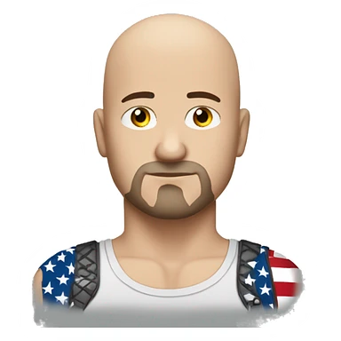  Bald white guy with goatee who looks sad wearing a American flag tank top with a Bald eagle on his shoulder  sticker