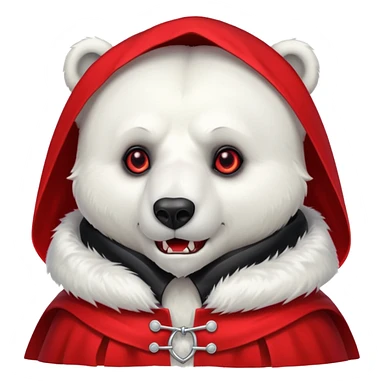 Vampire animal, polar bear in red collar cloak, red eye, fang sticker