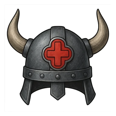 A Viking helmet with a medical cross emblem, symbolizing strength and healing sticker