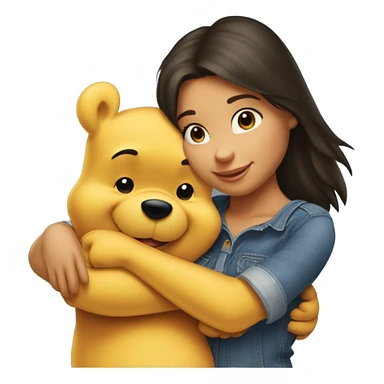 Winne the Pooh hugging pretty brunette girl wearing jeans sticker