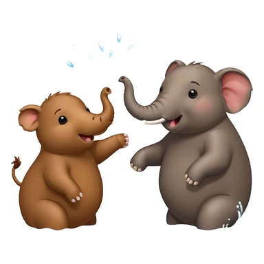 capybara and an elephant play happily with each other on water sticker