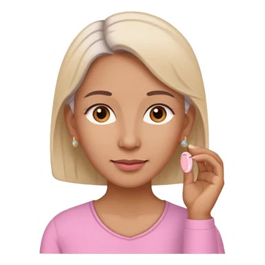 Memoji woman baju pink muka,telinga warna cream, telinga pakai alat dengar warna beinge sticker