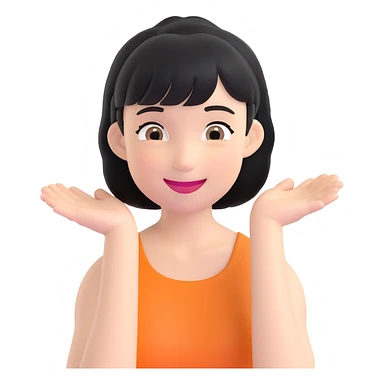 chica con pelo negro corto por los hombros, flequillo y expresión alegre sticker