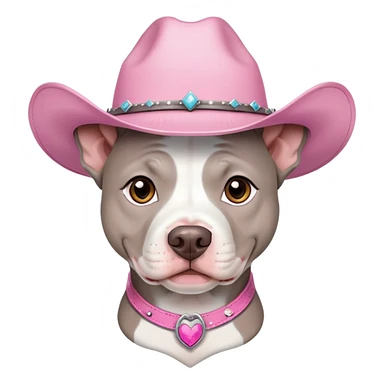 Gray and white pitbull with pink cow girl hat  sticker