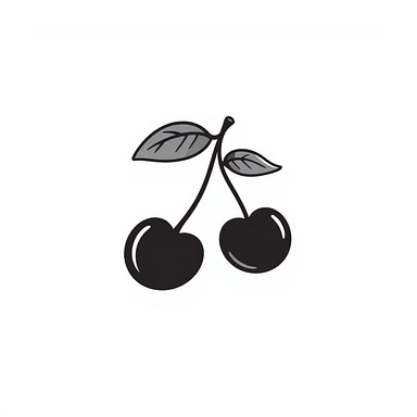 Hand-drawn pair of cherries with stem and leaves sticker