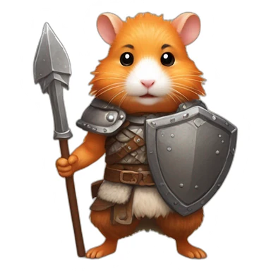 A joyful (((Orange Hamster))) dressed as a ((Viking)), with a warm expression and a defensive posture, ready to engage with a shield drawn, pixelart sticker