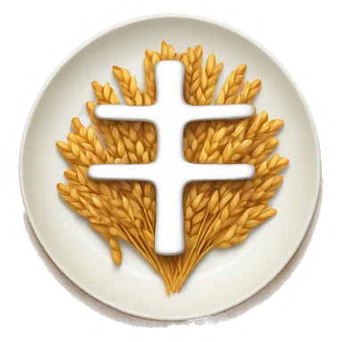 a plate of cooked wheat with a cross in the middle sticker