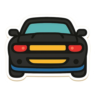 حول دودج شالانجر السوداء مع أضواء أمامية حمراء إلى ملصق إيموجي كرتوني (sticker style) sticker