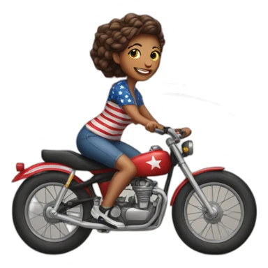 a woman in a US flag t-shirt on a bike sticker