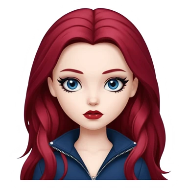 pale skin, girly bratz baddie, beautiful dark blue eyes, sharp black eyeliner, long dark red hair sticker