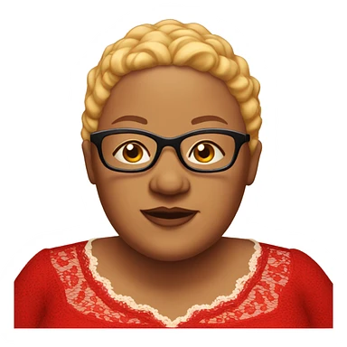 bald fat female with glasses in her 40s in red lace sticker