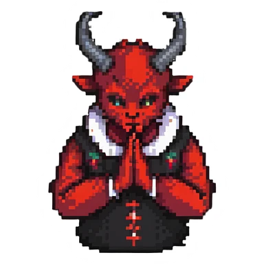 devil making prayer hands sticker