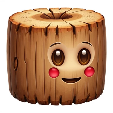 cartoon wooden log, no eyes or face, white background, bright colors, apple emoji style sticker