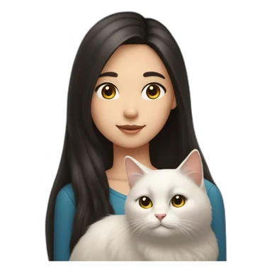 A girl with long dark hair and a white fluffy cat on her right shoulder sticker