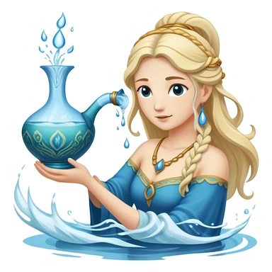 The zodiac symbol Aquarius. A mystical beautiful water bearer, pouring water into the sea from a large, intricate, and arcane vase sticker