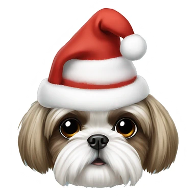Shih tzu with a Christmas hat sticker