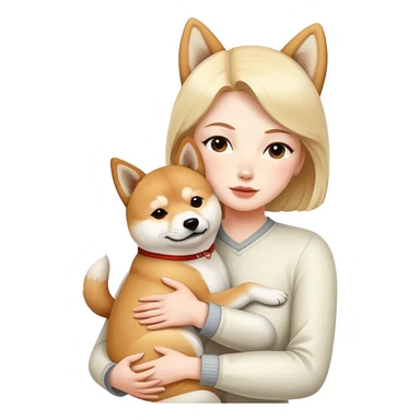 A white woman hugs a Shiba Lnu dog sticker