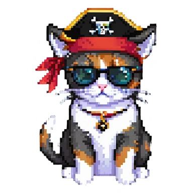cat wearing sunglasses and a pirate hat sticker