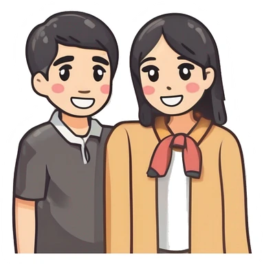 Three Asians standing side by side and looking at each other and hugging each other sticker