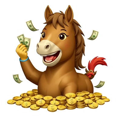 Laughing horse who is a smart and rich bank clerk but laughing with money sticker