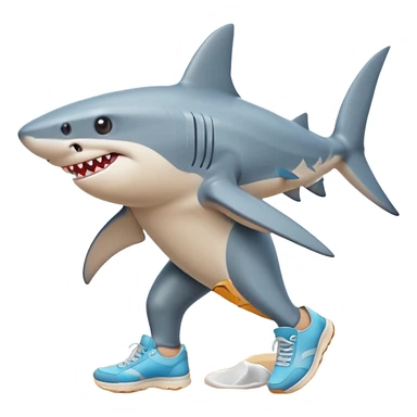 Tiburón con tenis caminando en la arena sticker