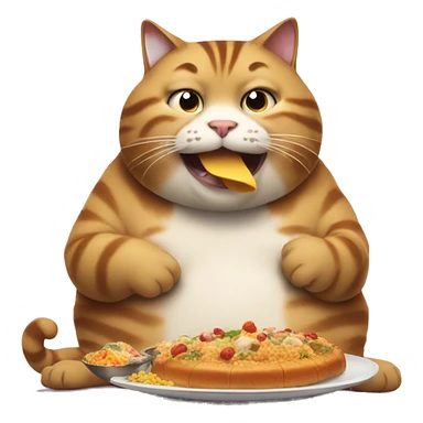 a fat cat that is eating a whole buffet sticker