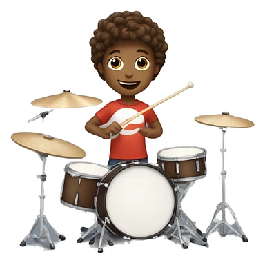 Kid with waves brown hair playing a drum kit  sticker