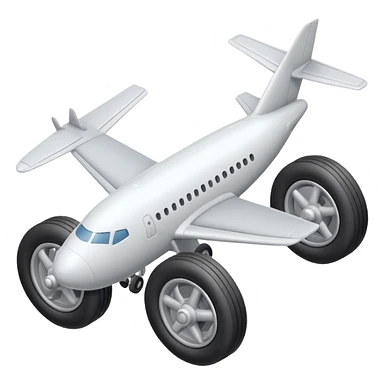 Isometric view of airplane landing gear in emoji style — one inflated, puffy wheel with a strut, soft 3D look, rounded shapes, clean and cartoon-like sticker