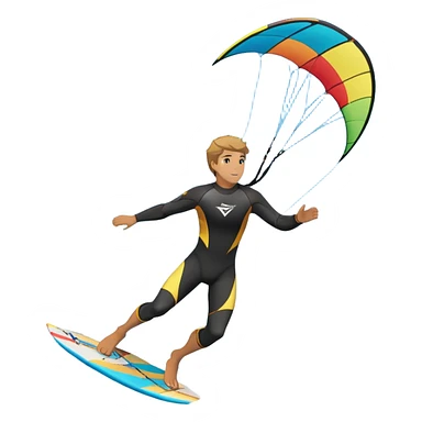A kite surfer soaring above the waves, holding onto a kite with the wind in full force. The background showcases the ocean and sky, emphasizing the freedom, thrill, and energy of the sport. The motion of the kite and board is dynamic, capturing the excitement of kiting. sticker