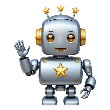 happy robot with stars sticker