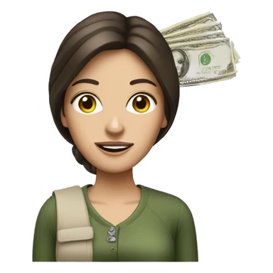 Brunette white woman with money sticker