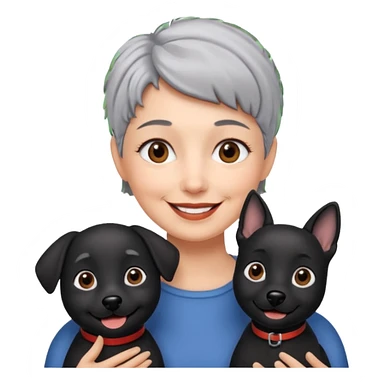 short gray haired woman with black dog sticker