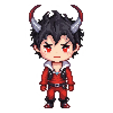 Cool anime devil boy with spiky black hair and horns sticker